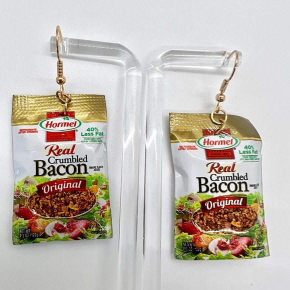 Bacon Earrings - Real Bacon Crumbles - Salad Earrings - Mini Brands Earrings - Picture 1 of 6